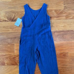 Zara Girls Blue Linen Jumpsuit Romper with Front Pockets Girls 7 EU 122